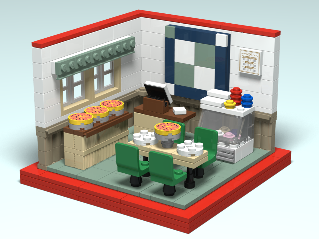 Joe Jo's Pizza & Gelato custom Lego design render by Door County Bricks