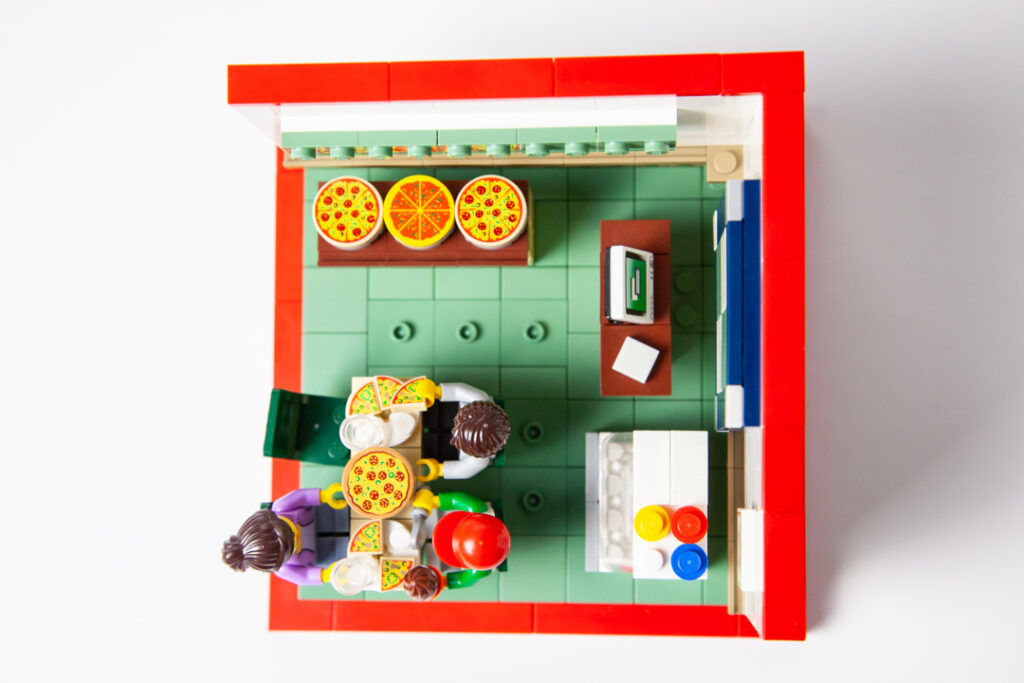 Joe Jo's Pizza custom Lego project by Door County Bricks