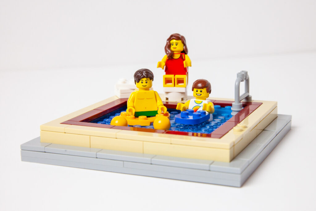 Bridgeport indoor pool custom Lego project by Door County Bricks