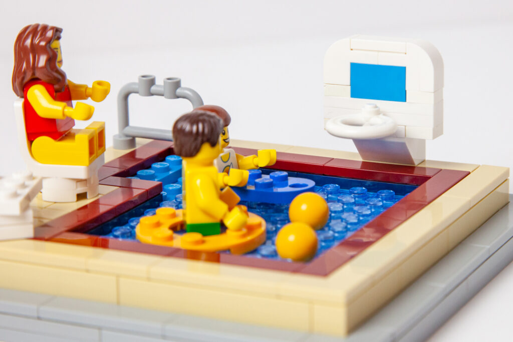 Bridgeport indoor pool custom Lego project by Door County Bricks